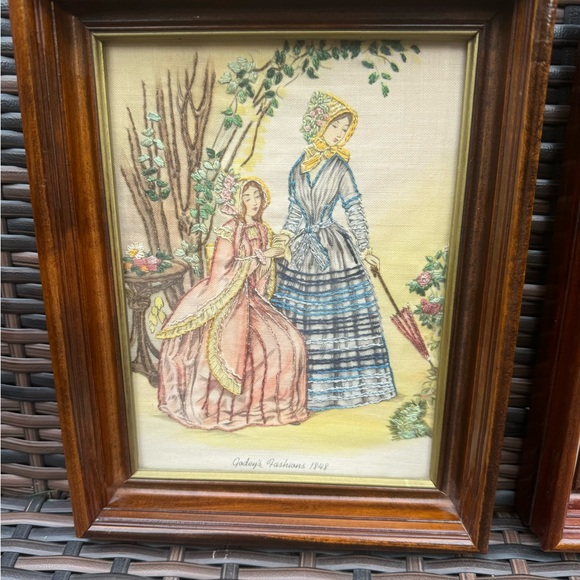 Vintage needlepoint Godey’s Fashions 1849 set of framed pictures - Picture 5 of 13
